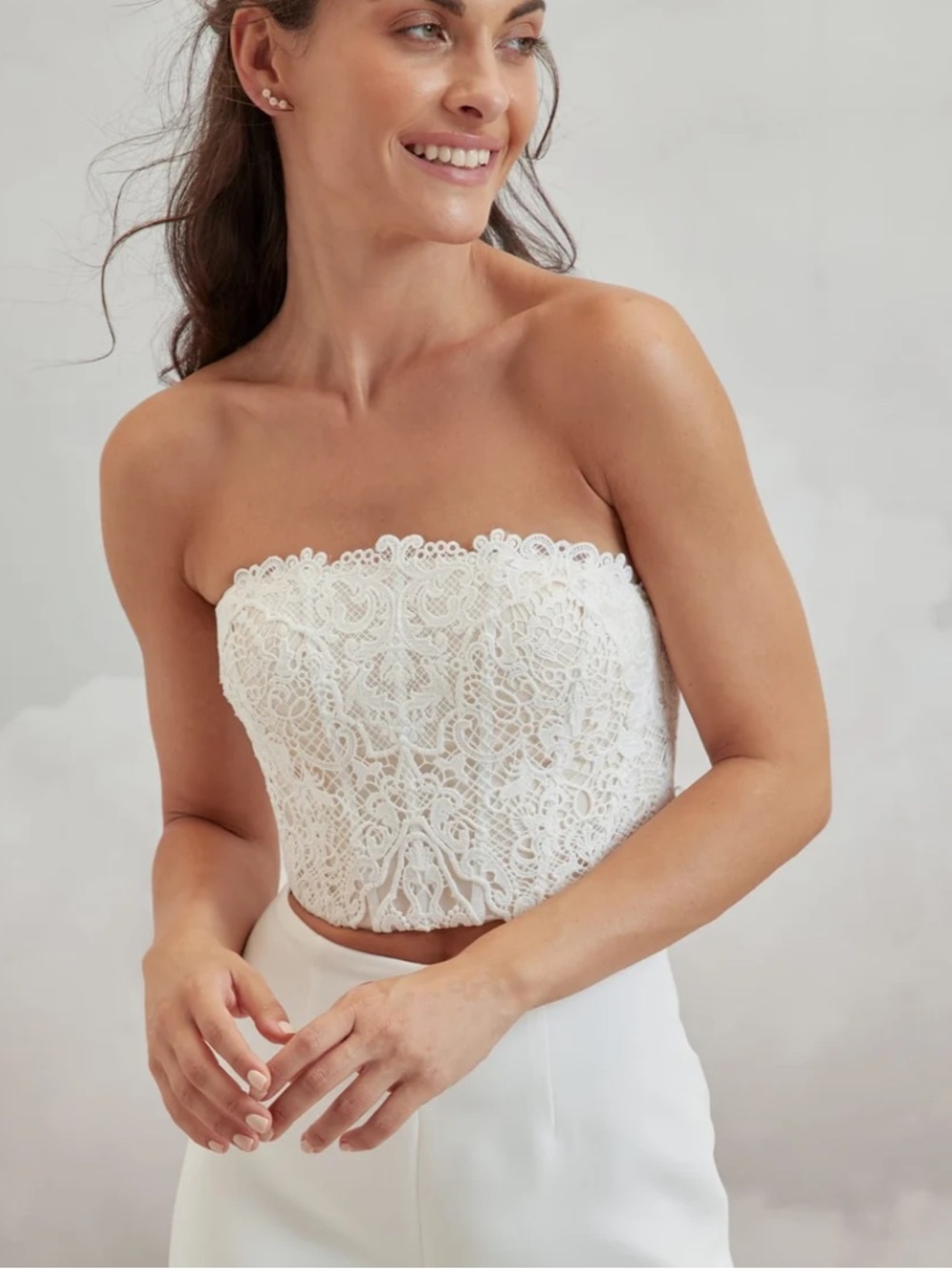 Beatrix Bodice Lace Crop Top - White